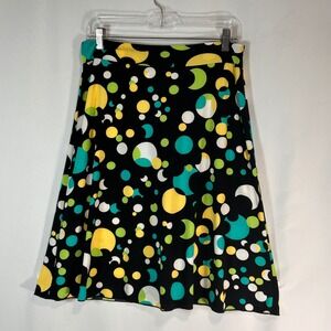 Cato Womens Polka Dot Moon Print A-Line Skirt Black Green Yellow Size M NWT